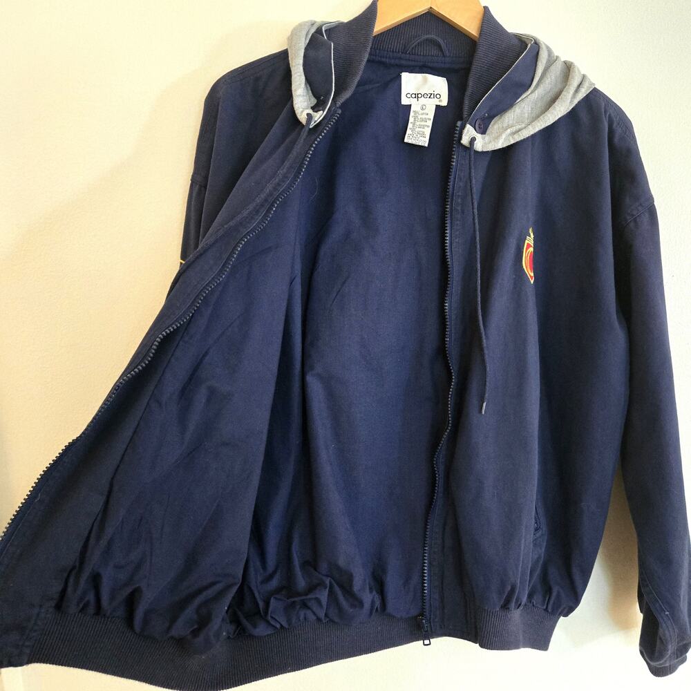 Vintage Capezio Light Weight Navy Cotton Hooded Jacket Size L - Picture 8 of 11